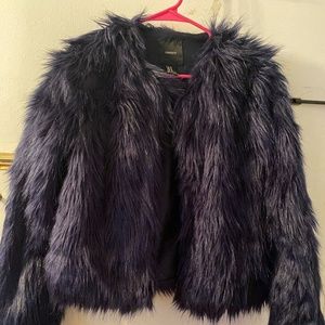 Trendy blue bomber faux fur